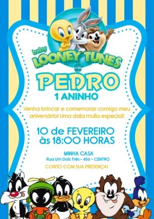 Convite de Aniversário Baby Looney Tunes para Editar Online