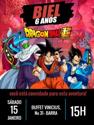 Convite Aniversário Dragon Ball Super com Personagens para Editar