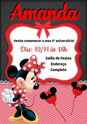Convite de Aniversário Minnie Vermelha para Editar Online