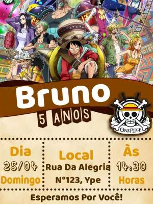 Convite de Aniversário One Piece com a Tripulação para Editar