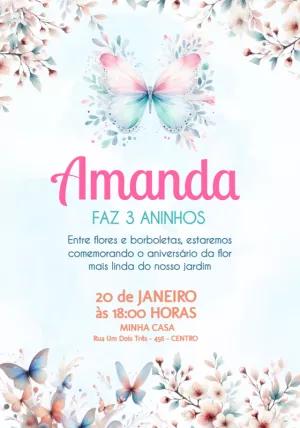 Convite Aniversário Jardim Encantado Borboletas para Editar