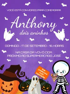 Convite Aniversário Halloween com Monstros para Editar Online