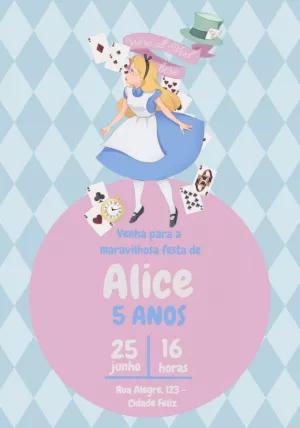 Convite Aniversário Alice no País das Maravilhas para Editar