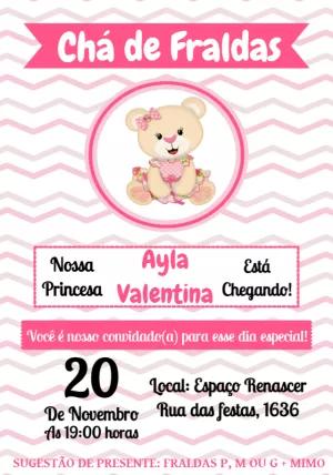Convite Chá de Fraldas Ursinha Princesa Rosa para Editar Online