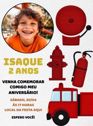 Convite Aniversário Bombeiros com Foto para Editar Online