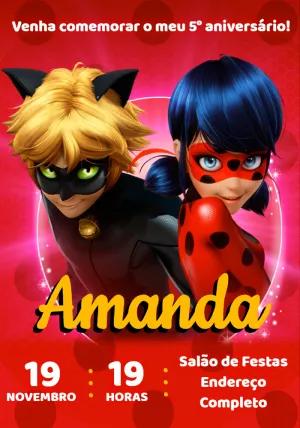 Convite de Aniversário Ladybug e Cat Noir para Editar Online