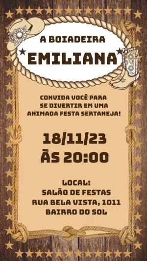 Convite Aniversário Boiadeira Country para Editar Online