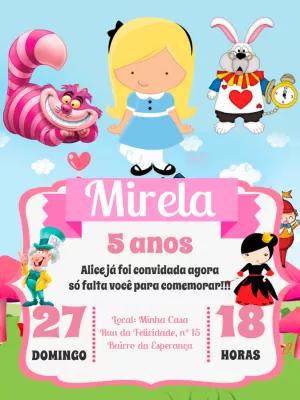 Convite Aniversário Alice no País das Maravilhas para Editar