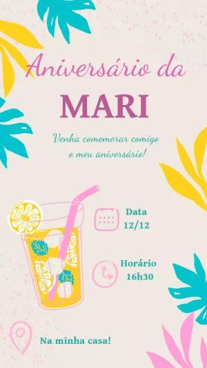 Convite de Aniversário Tropical com Folhagens para Editar Online