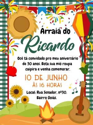 Convite Aniversário Festa Junina Arraiá para Editar Online
