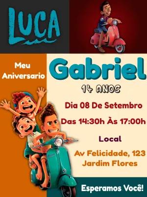 Convite de Aniversário Luca com Personagens para Editar Online