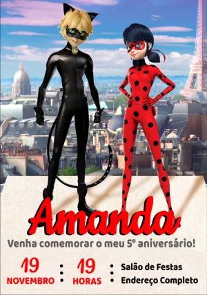 Convite de Aniversário Ladybug e Cat Noir para Editar Online