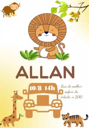Convite Aniversário Safari com Animais Fofos para Editar Online