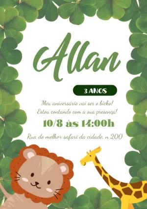 Convite Aniversário Safari com Animais para Editar Online
