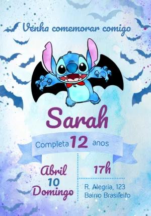 Convite de Aniversário Stitch Morcego para Editar Online