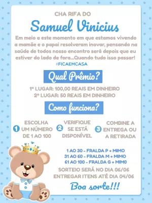 Convite Chá Rifa Ursinho Príncipe para Editar Online