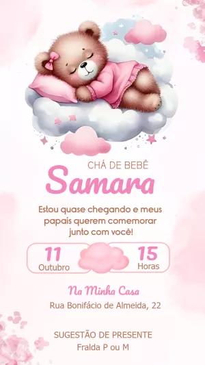 Convite Chá de Bebê Ursinha na Nuvem para Editar Online