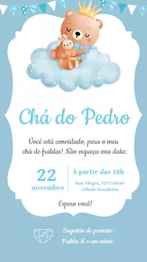 Convite Chá de Bebê Ursinho Príncipe Azul para Editar Online