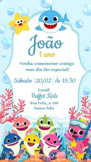 Convite de Aniversário Baby Shark para Editar e Imprimir Online