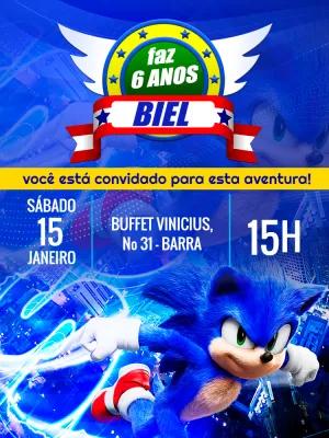 Convite de Aniversário Sonic para Editar e Imprimir