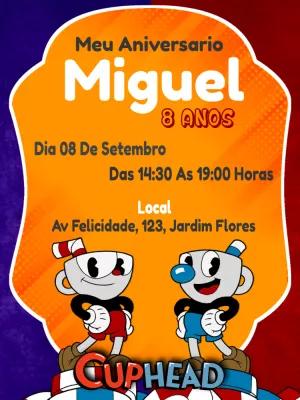 Convite de Aniversário Cuphead com Personagens para Editar