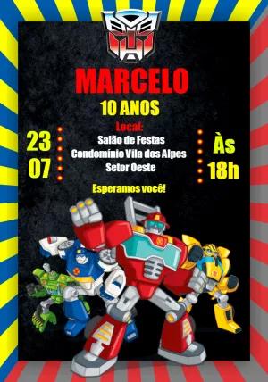 Convite de Aniversário Transformers com Robôs para Editar