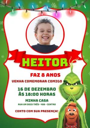 Convite Aniversário Grinch com Foto para Editar Online
