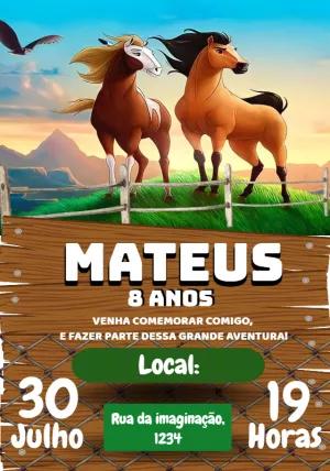 Convite Aniversário Spirit o Indomável para Editar Online