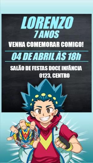 Convite de Aniversário Beyblade com Personagens para Editar