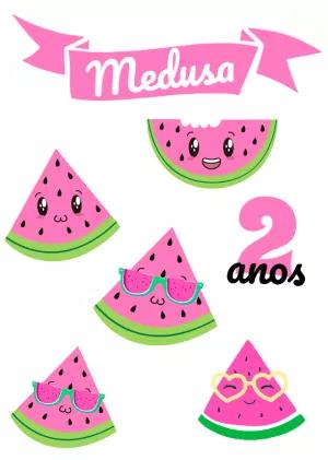 Topo de Bolo Aniversário Melancia Cute para Editar Online