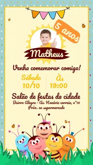 Convite Aniversário Bichikids com Foto para Editar Online