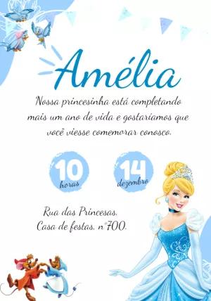 Convite Aniversário Cinderela com Princesa para Editar Online
