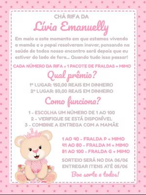 Convite Chá Rifa Ursinha Princesa para Editar Online