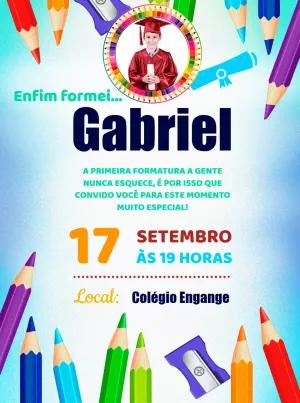 Convite Formatura Infantil com Foto e Lápis de Cor para Editar