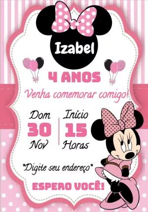 Convite de Aniversário Minnie Rosa para Editar Online