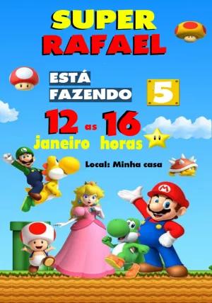 Convite Aniversário Super Mario com Personagens para Editar