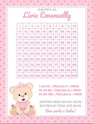Chá Rifa Ursinha Princesa Editável Online para Imprimir