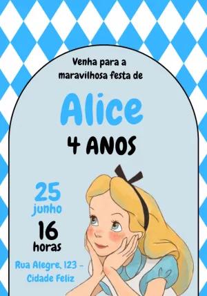 Convite de Aniversário Alice no País das Maravilhas para Editar