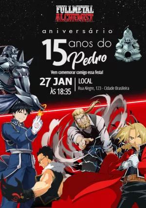 Convite de Aniversário Fullmetal Alchemist com Personagens para Editar