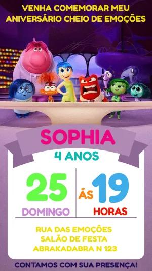 Convite Aniversário Divertida Mente 2 com Personagens para Editar