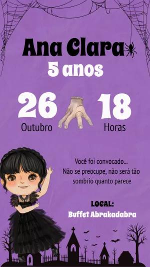 Convite de Aniversário Wandinha Addams para Editar Online
