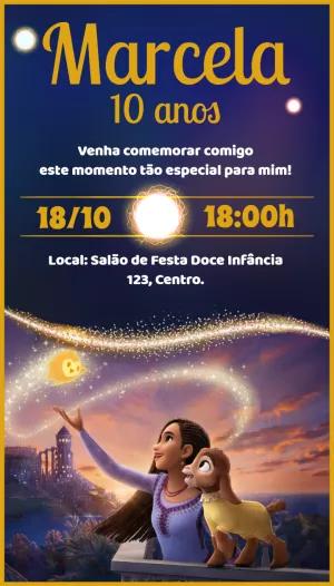 Convite Aniversário Wish com Asha e Estrela para Editar