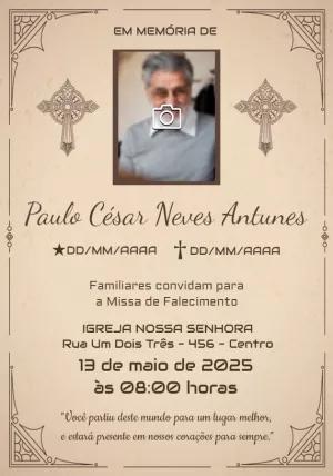 Convite de Missa de Falecimento com Foto para Editar Online