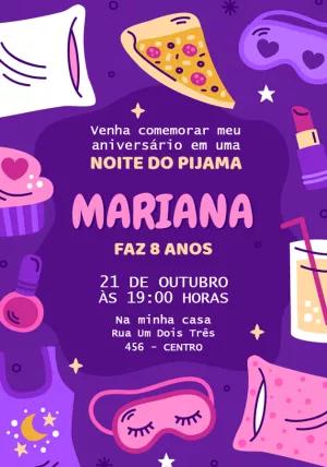Convite Aniversário Festa do Pijama para Editar Online