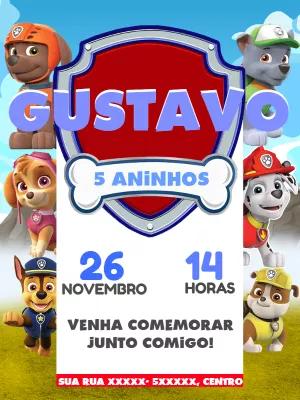 Convite de Aniversário Patrulha Canina para Editar Online