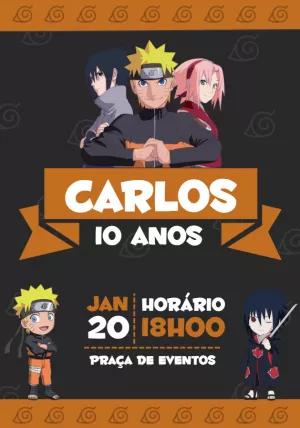 Convite de Aniversário Naruto com Personagens para Editar Online