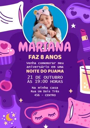 Convite Aniversário Festa do Pijama com Foto para Editar Online