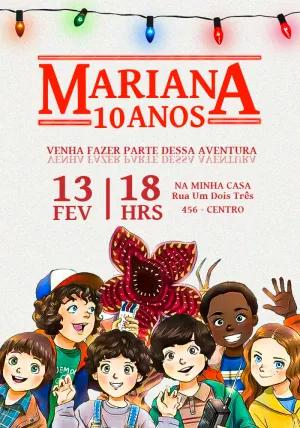 Convite de Aniversário Stranger Things com Personagens para Editar