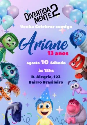 Convite Aniversário Divertida Mente 2 com Emoções para Editar