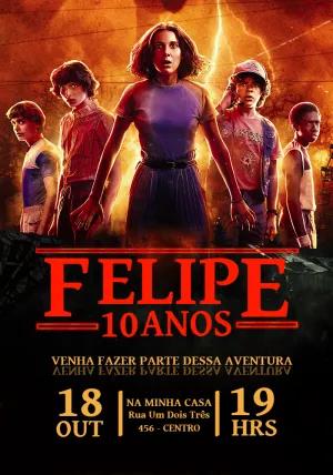 Convite Aniversário Stranger Things com Personagens para Editar